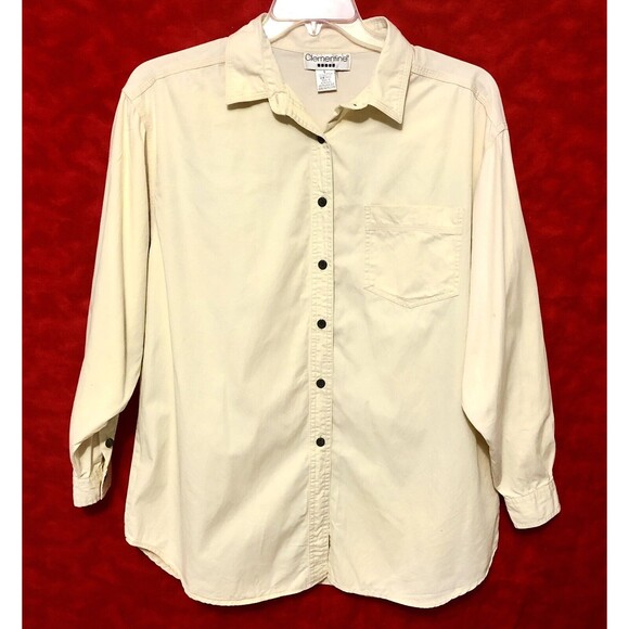 VTG Clementine Cream Beige Long Sleeve Collared Button Up Shirt Blouse Unisex L - Picture 1 of 3